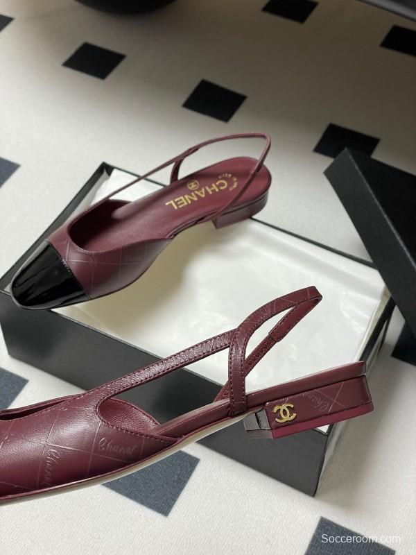 2025 Women Chanel Purple Black Leather Sling-back Pumps KFY00300