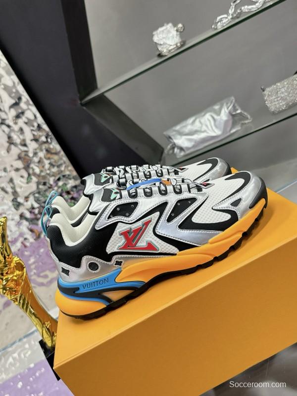 2025 Men Louis Vuitton White Black Blue Leather Mesh Sneakers MJ00420
