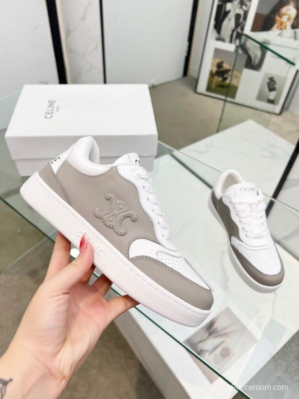 2025 Unisex Celine White Grey Leather Sneakers KFY00260