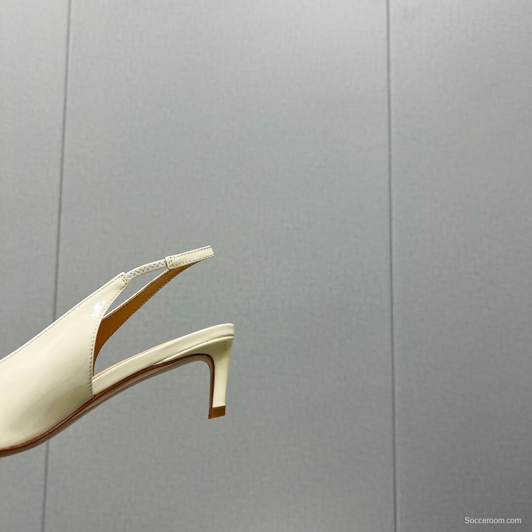 2025 Women Celine White Patent Leather Kitten Heel Pointed Toe Trimed KFY00290