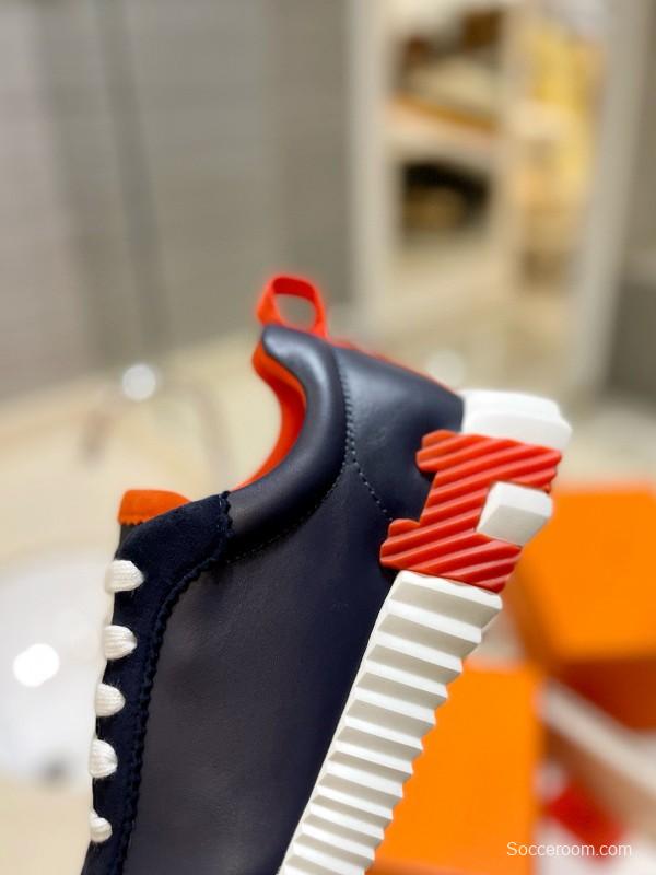2024 Unisex Hermès Navy Red White Imported Glazed Calf Suede Rain Velvet Sneakers MJ00320