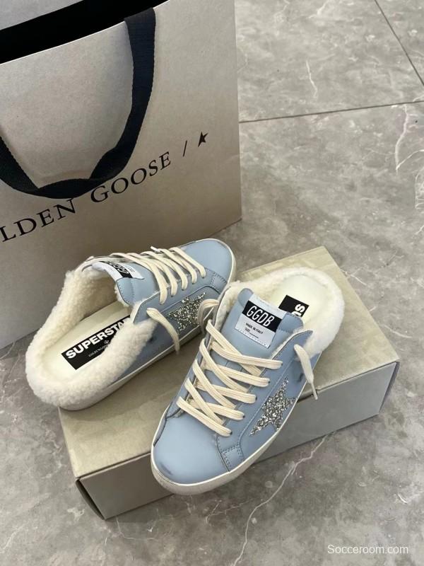 2024 GGDB Light Blue Shearling Leather Slippers MJ00280