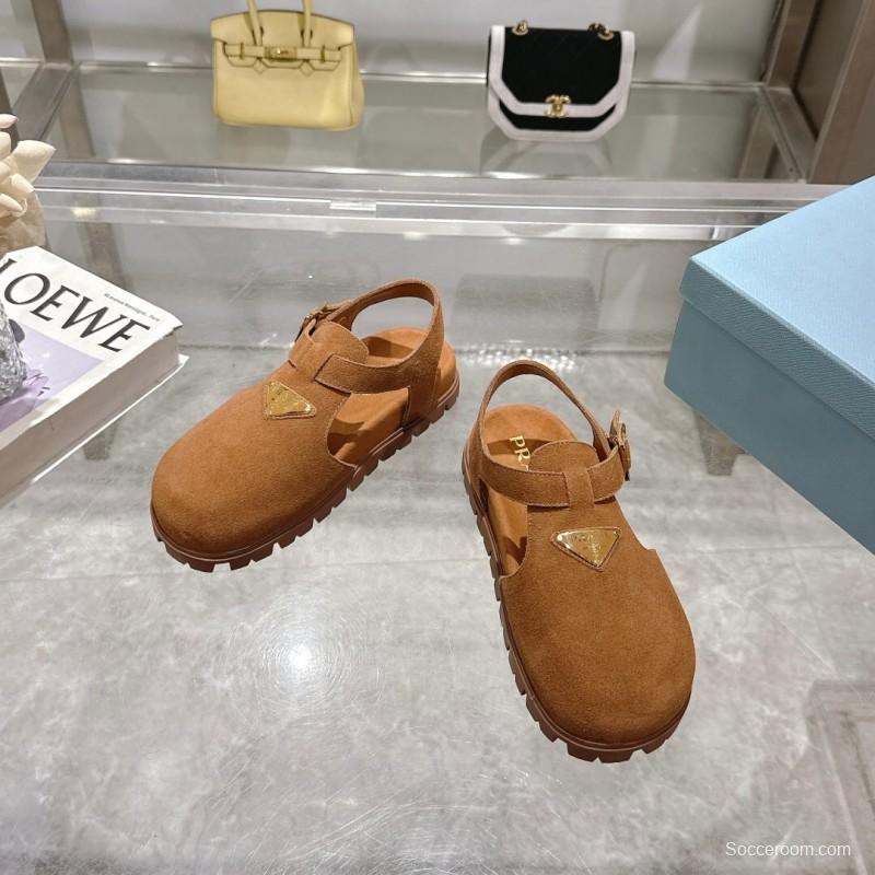 2025 Women Prada Brown Suede Sandals LY00270