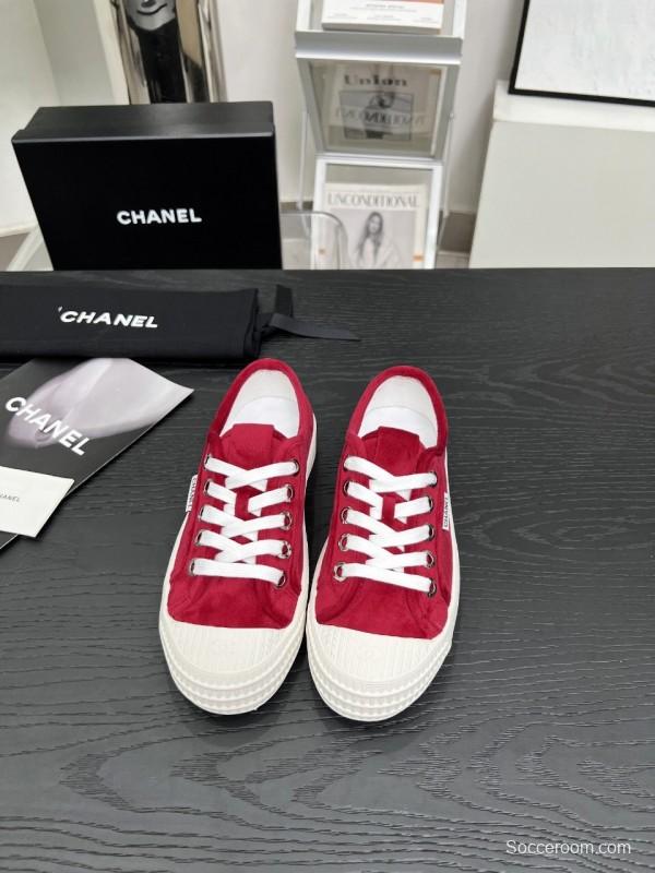 2025 Women Chanel Red Canvas Sneakers LY00230