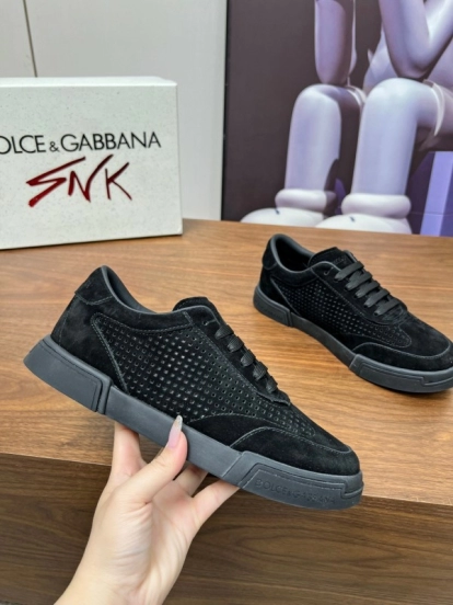 2025 Men Dolce & Gabbana Black Suede Leather Casual Sneakers LY00280