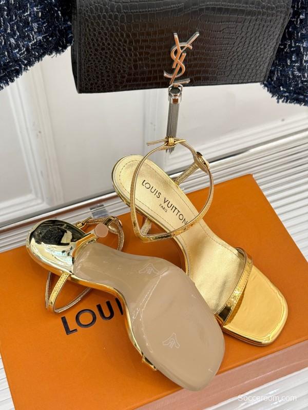 2025 Women Louis Vuitton Gold Leather Sandals