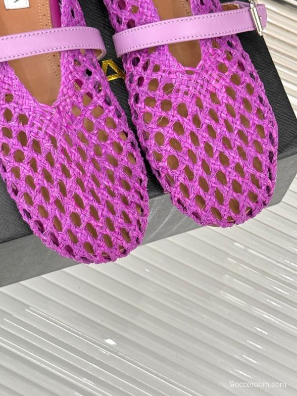 2025 Women AlAIA Purple Woven Leather Mary Jane
