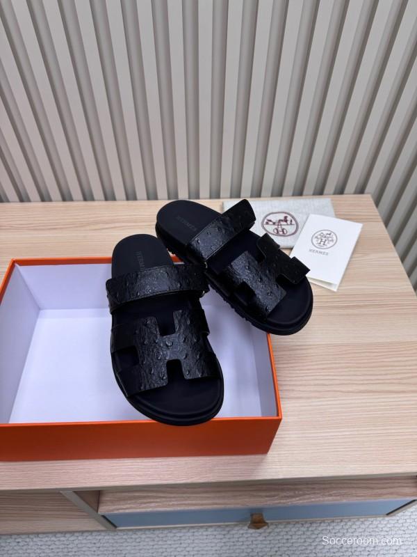 2025 Slippers Hermès Black Leather Slippers