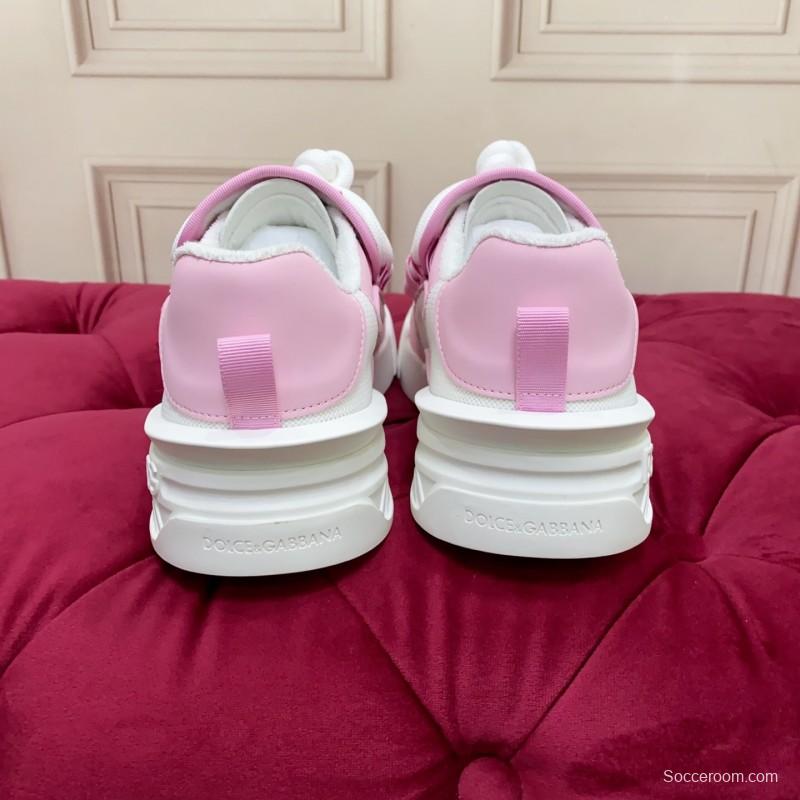 2025 Women Dolce & Gabbana White Pink Leather Mesh Sneakers