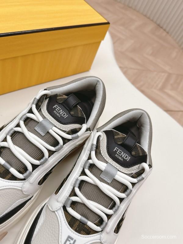 2025 Women Fendi White Black Grey Leather Mesh Sneakers