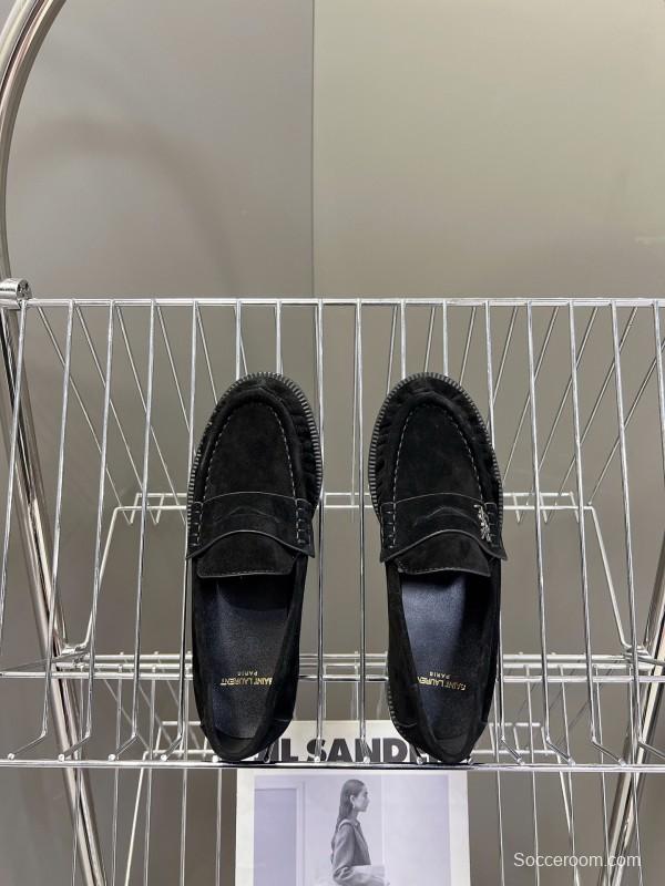 2025 Women Yves Saint Laurent Black Suede Loafers