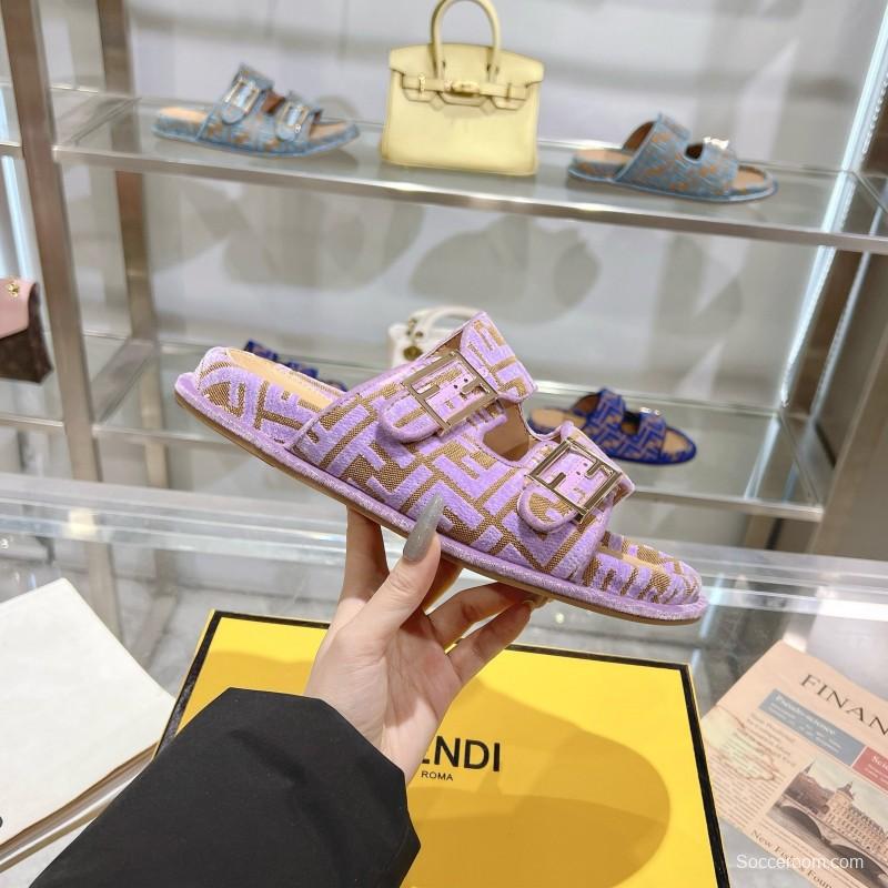 2025 Slippers Fendi Purple Canvas Slippers KFY00250