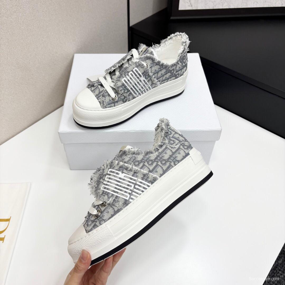 2025 Women Dior Grey Canvas Fur Sneaker LY00300