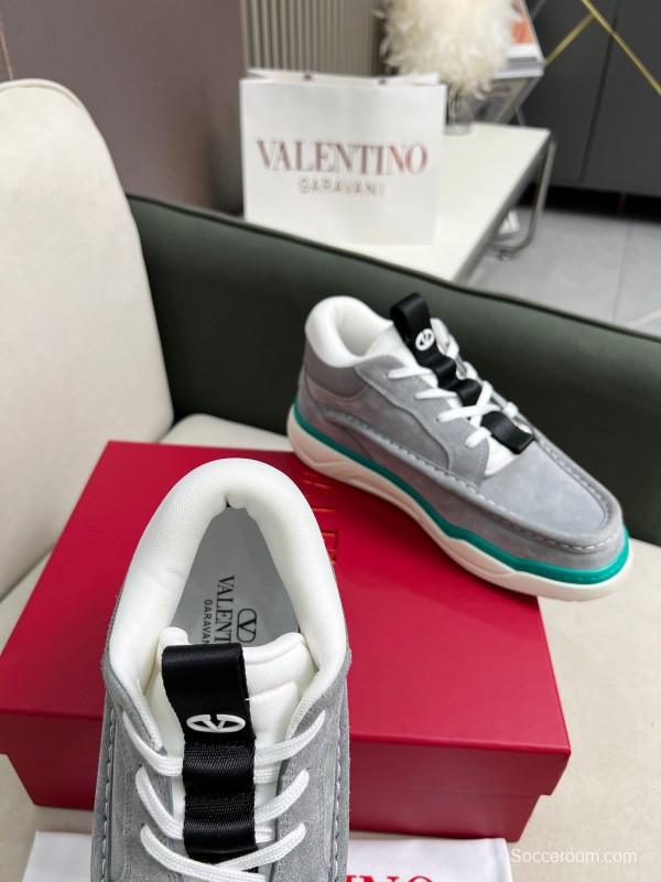2025 Unisex Valentino Grey White Green Leather Mesh Sneakers LY00390