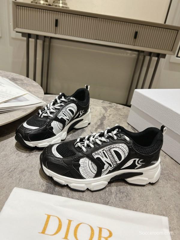 2025 Women Dior Black Leather Mesh Sneakers