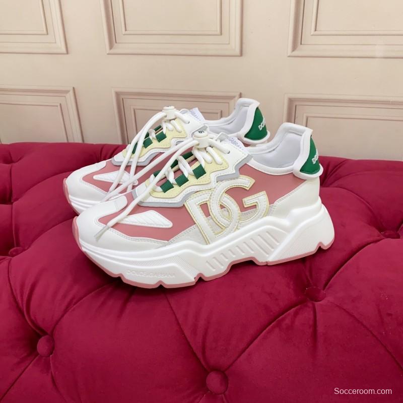 2025 Women Dolce & Gabbana White Pink Green Leather Sneakers LY00330(F)
