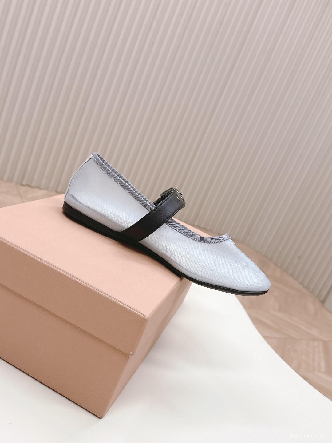 2025 Women Miu Miu White Black Mesh Leather Ballet Flats LY00230