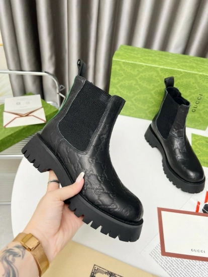 2024 Women Gucci Black Leather Ankle Boots MJ00340