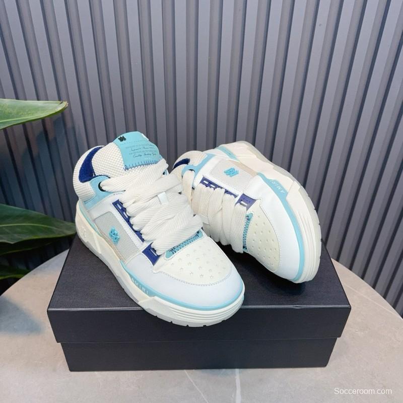 2024 Unisex Amiri White Light Blue Leather Mesh Sneakers MJ00360