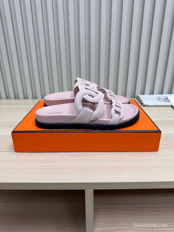 2025 Slippers Hermès Pink Suede Slippers