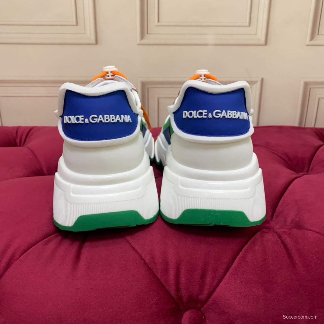2025 Unisex Dolce & Gabbana Green Blue Orange Leather Lycra Sneakers DG