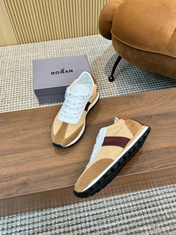 2025 Men HOGAN Beige White Burgundy Suede Leather Sneakers