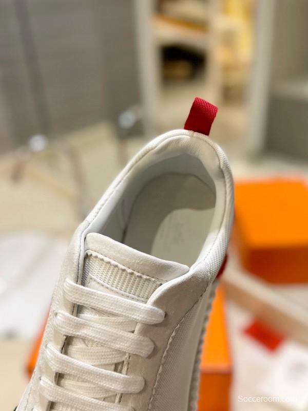 2024 Unisex Hermès White Red Black Leather Mesh Casual Sneakers