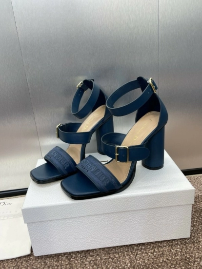 2025 Women Dior Blue Leather Suede High Heel Sandals