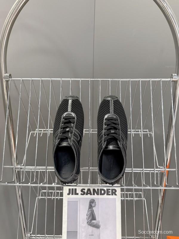 2025 Women Hermès Black Mesh Leather Trainers KFY00250