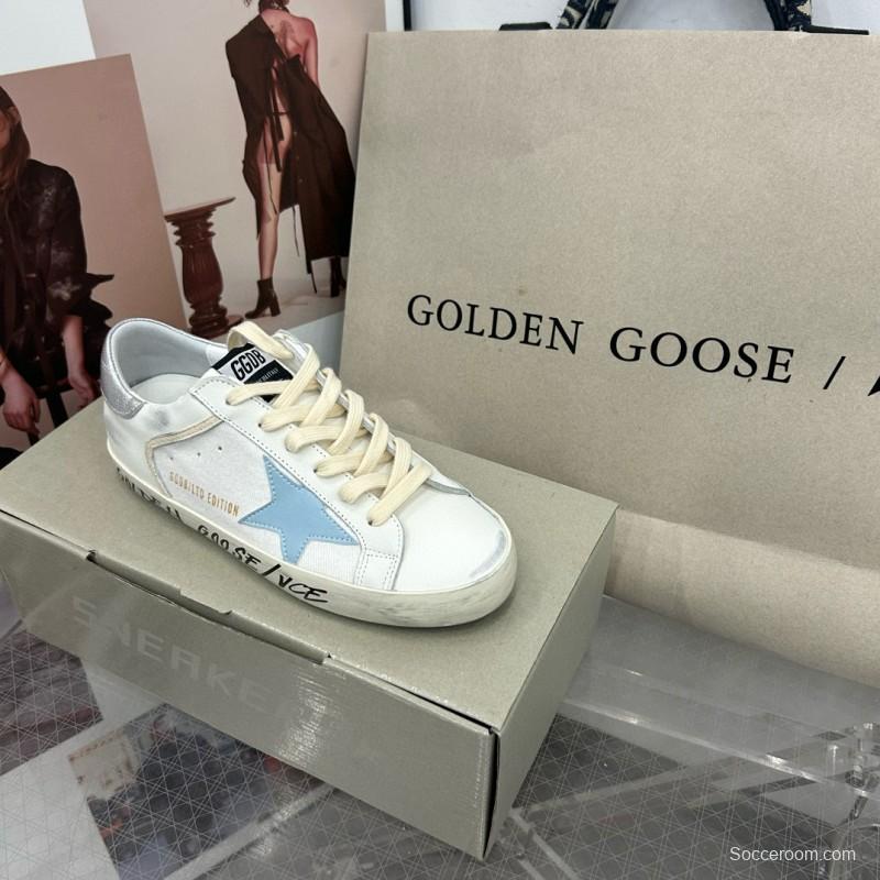 2025 Women GGDB White Light Blue Leather Suede Sneakers
