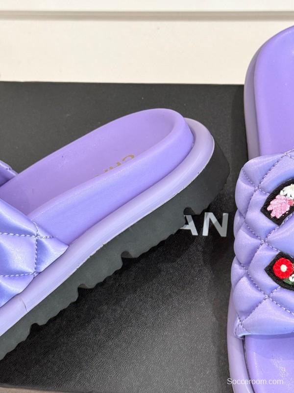 2025 Slippers Chanel Purple Quilt Embroidery
