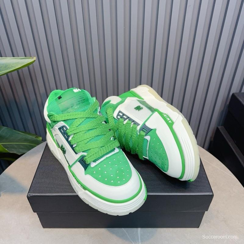 2024 Unisex Amiri Green White Leather Mesh Sneakers MJ00360