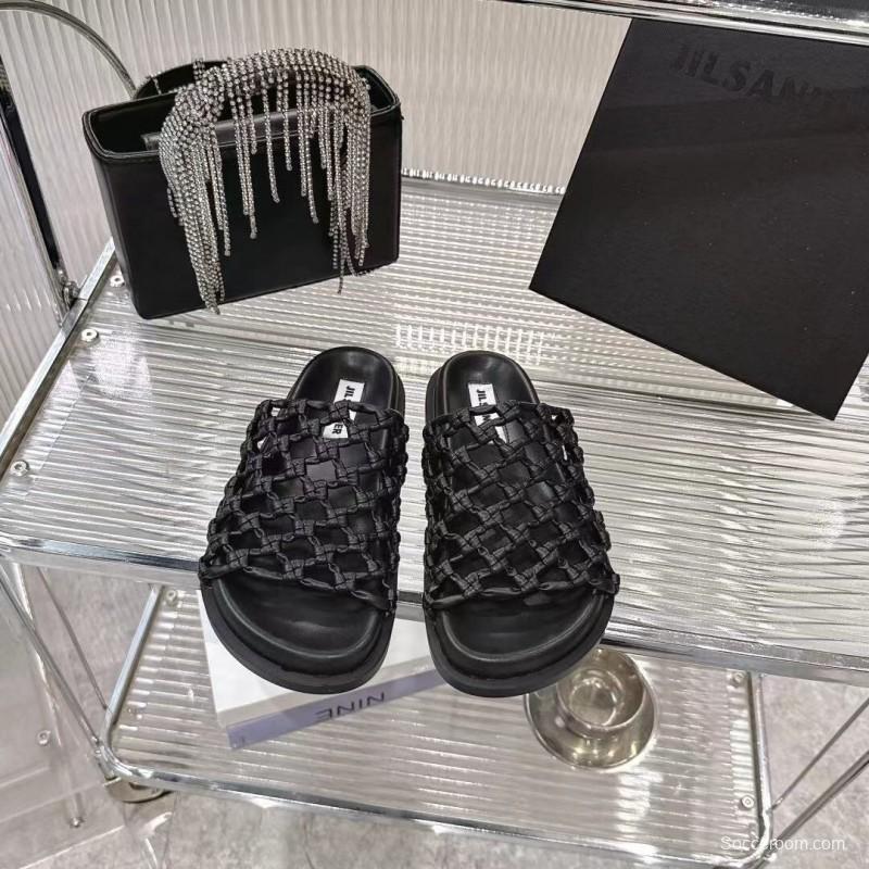 2025 Slippers Jil Sander Black Leather Braided