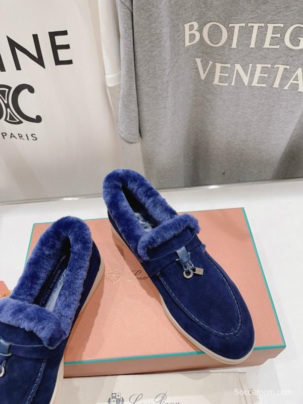 2024 Women Le Parmentier Blue Suede Shearling Loafer MJ00310