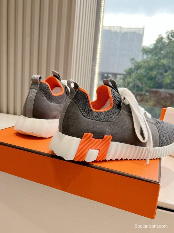 2024 Unisex Hermès Black Orange Calfskin Suede Sneakers MJ00290(M/W)