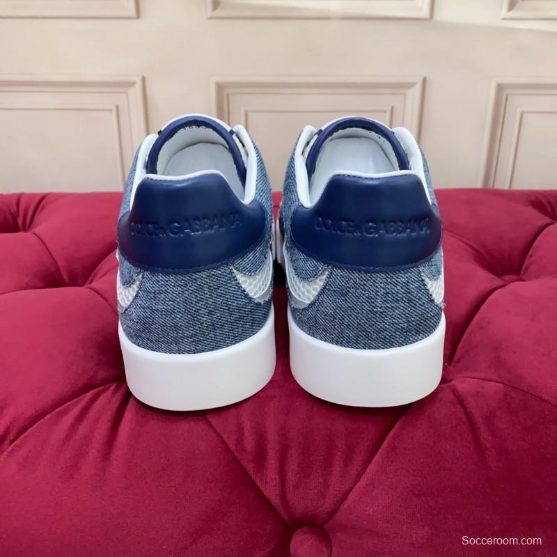 2025 Unisex Dolce & Gabbana Blue White Mesh Denim Sneakers