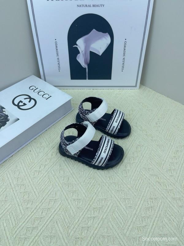 2025 Kids Dolce & Gabbana White Black Purple Leather Sandals