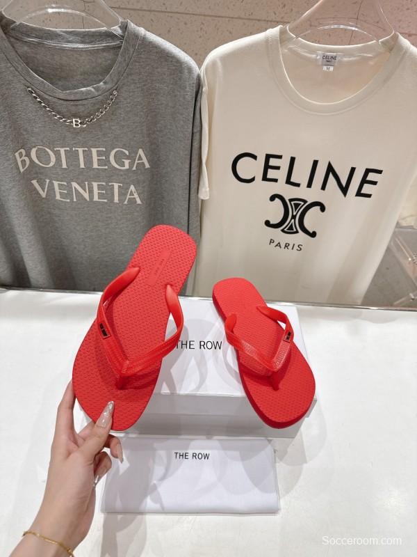 2025 Women The Row Red Rubber Flip Flops Casual Summer Sandals High-Quality Molded Sole KFY00160(F)