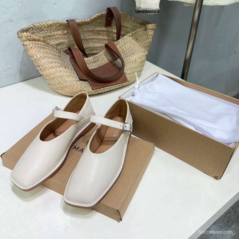 2025 Women Lemaire White Leather Mary Jane Strap Shoes