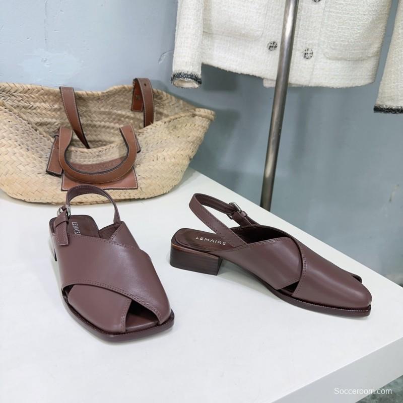 2025 Women Lemaire Brown Leather Sandals KFY00310