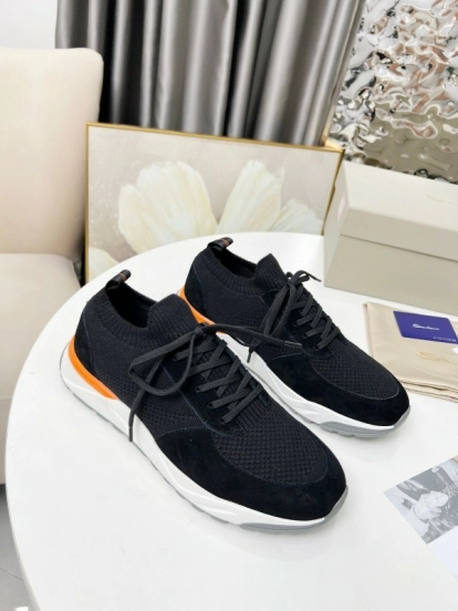 2025 Unisex Santoni Black Orange Wool Blend Sneakers AS00320