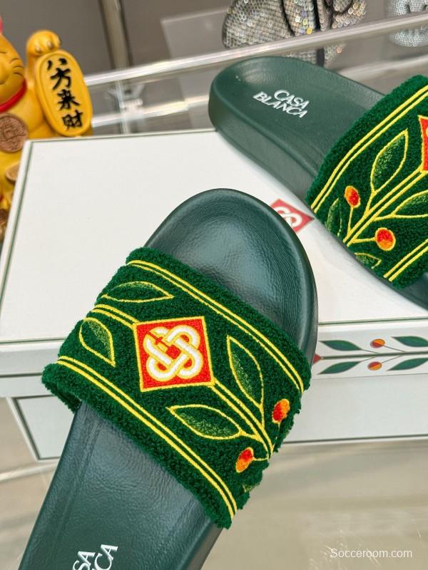 2025 Men CASA BLANCA Green Embroidery Slippers Original Embroidery KFY00160