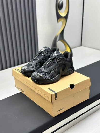 2025 Unisex SALOMON Black Leather Mesh Sneakers AS00320