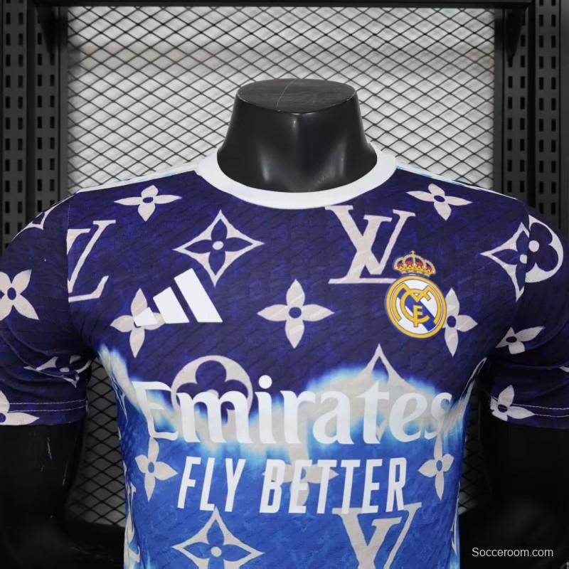 Player Version 25/26 Real Madrid Blue with Louis Vuitton Monogram Pattern Jersey