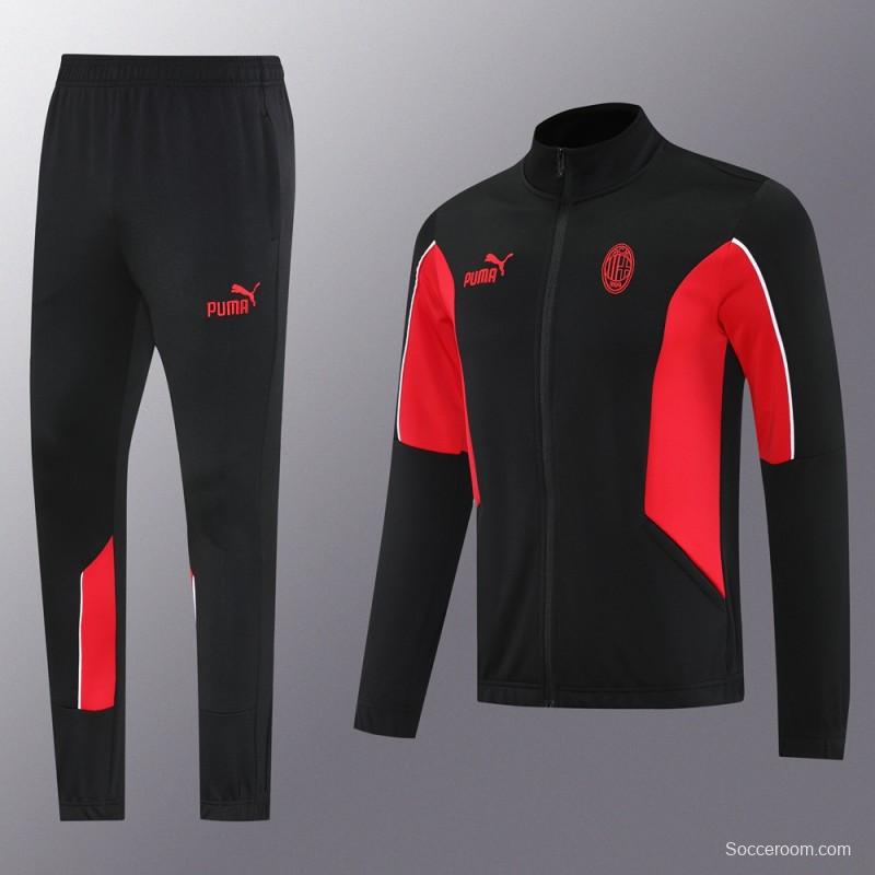 25/26 AC Milan Black/Red Full Zipper Jacket +Long Pants