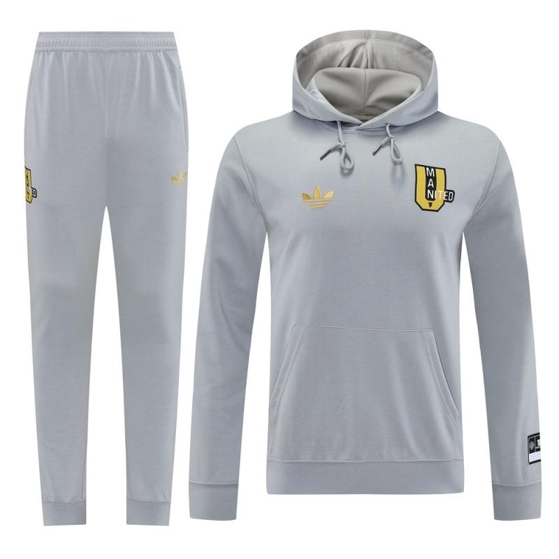 25/26 Manchester United Hooide Grey Full Zipper Jacket + Long Pants