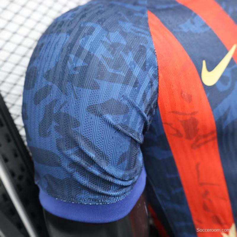 Player Version 25/26 Barcelona Home Blue Red Stripes Jersey with Spotify Sponsor