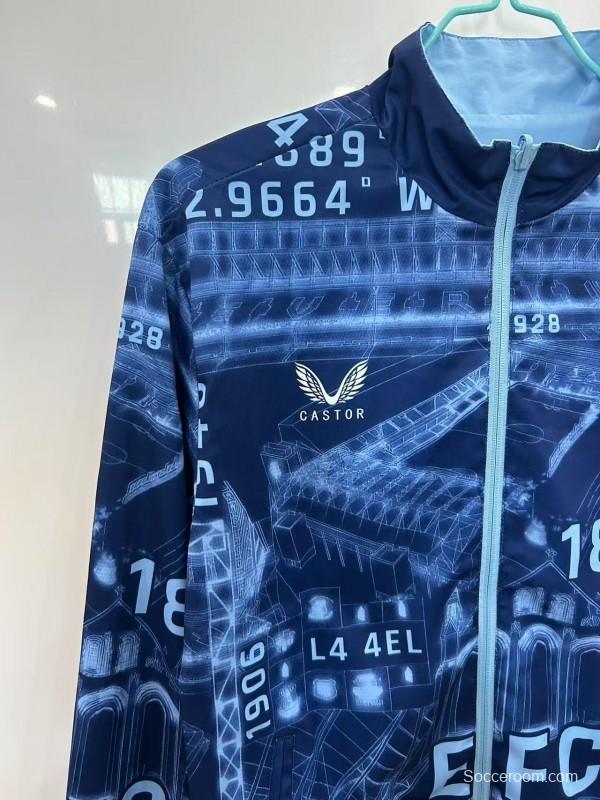 25/26 Everton Navy Blue/Blue with Stadium Blueprint Pattern Reversible Windbreaker