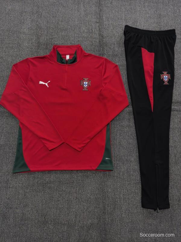 25/26 Kids Portugal Red Half Zipper Jacket+Long Pants