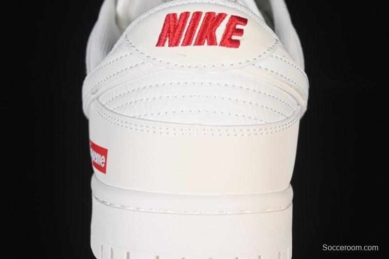 Nike SB Dunk Low Supreme Collaboration Off-White Red Swoosh Low-Top Casual Skate Shoes - CS1688-109